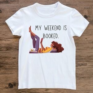 White Graphic Tee with Relaxed Weekend Print